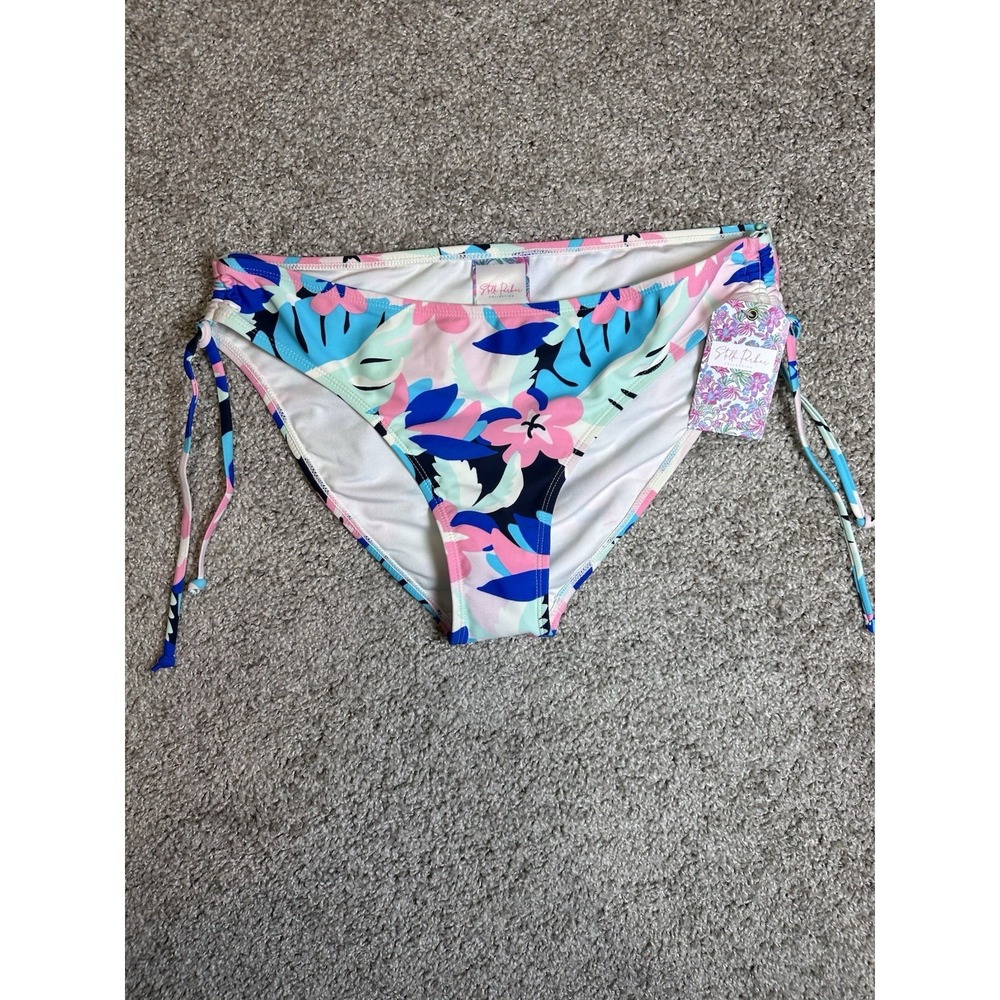 Stella Parker Collection Bikini Bottoms Tropical Floral‎ Side Tie Size L NWT